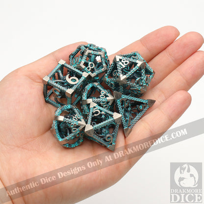 The Abyssal Wraith - Blue 2nd Edition: Premium Hollow Metal TTRPG Dice Set - Drakmore Dice