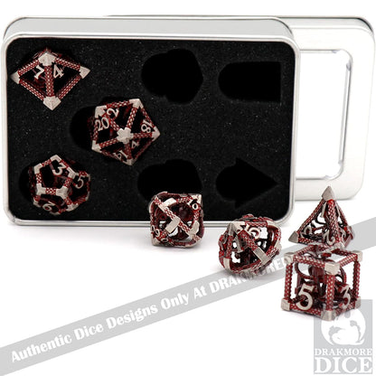 The Abyssal Wraith - Red 2nd Edition: Premium Hollow Metal TTRPG Dice Set - Drakmore Dice