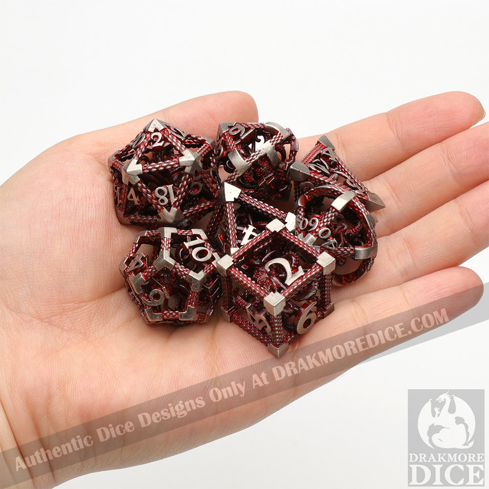 The Abyssal Wraith - Red 2nd Edition: Premium Hollow Metal TTRPG Dice Set - Drakmore Dice