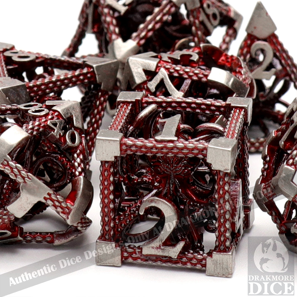 The Abyssal Wraith - Red 2nd Edition: Premium Hollow Metal TTRPG Dice Set - Drakmore Dice