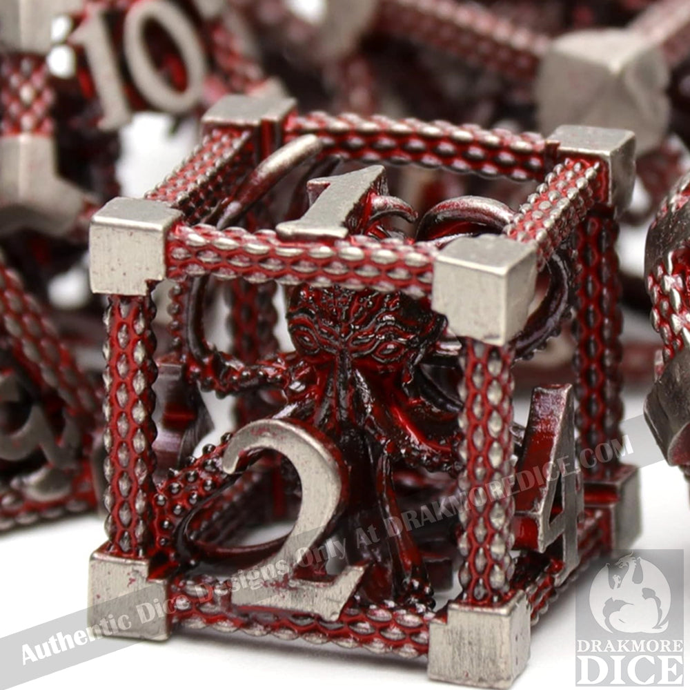 The Abyssal Wraith - Red 2nd Edition: Premium Hollow Metal TTRPG Dice Set - Drakmore Dice