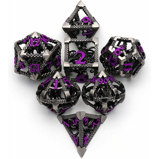 The Abyssal Wraith - Purple Edition: Premium Hollow Metal TTRPG Dice Set - Drakmore Dice