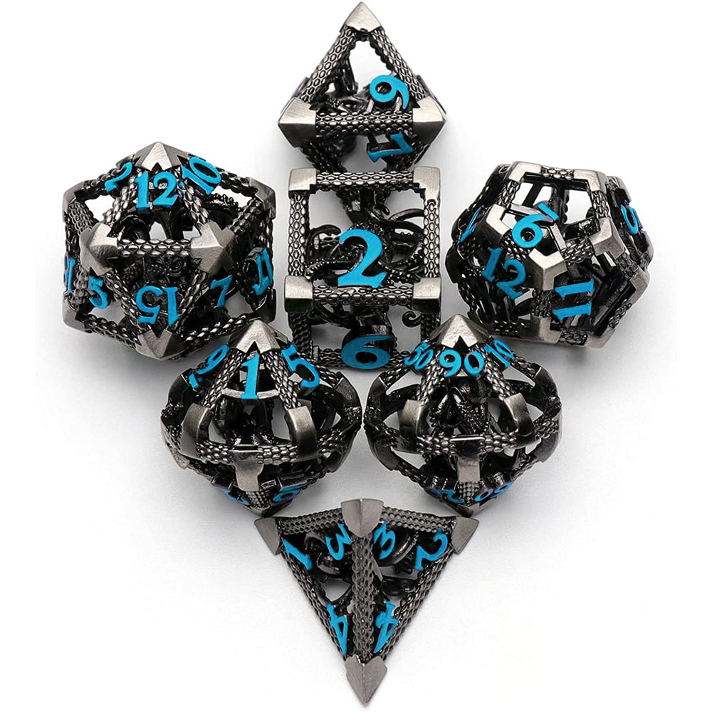 The Abyssal Wraith - Blue Edition: Premium Hollow Metal TTRPG Dice Set - Drakmore Dice