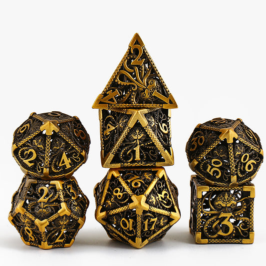 Wrath of the Kraken - Gold Edition: Premium Hollow Metal TTRPG Dice Set - Drakmore Dice