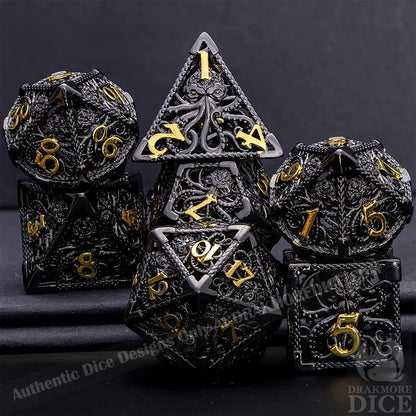 Wrath of the Kraken - Black Ink Edition: Premium Hollow Metal TTRPG Dice Set - Drakmore Dice