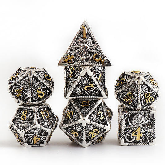 Wrath of the Kraken - Silver Edition: Premium Hollow Metal TTRPG Dice Set - Drakmore Dice