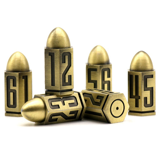 Tactical Precision D6: Gold Edition - 6-piece D6 Bullet Shaped Metal TTRPG Dice Set