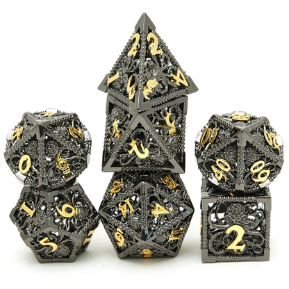 Wrath of the Kraken - Black Ink Edition: Premium Hollow Metal TTRPG Dice Set - Drakmore Dice