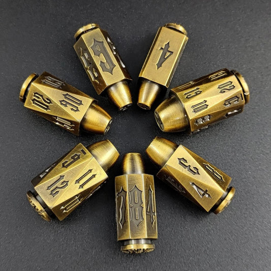 Tactical Precision: Gold Edition - 7-piece Bullet Shaped Metal TTRPG Dice Set