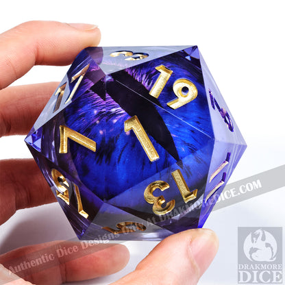 50 mm Dragon Eye Series: Zarion the Blueflame TTRPG Single D20 Dice - Drakmore Dice