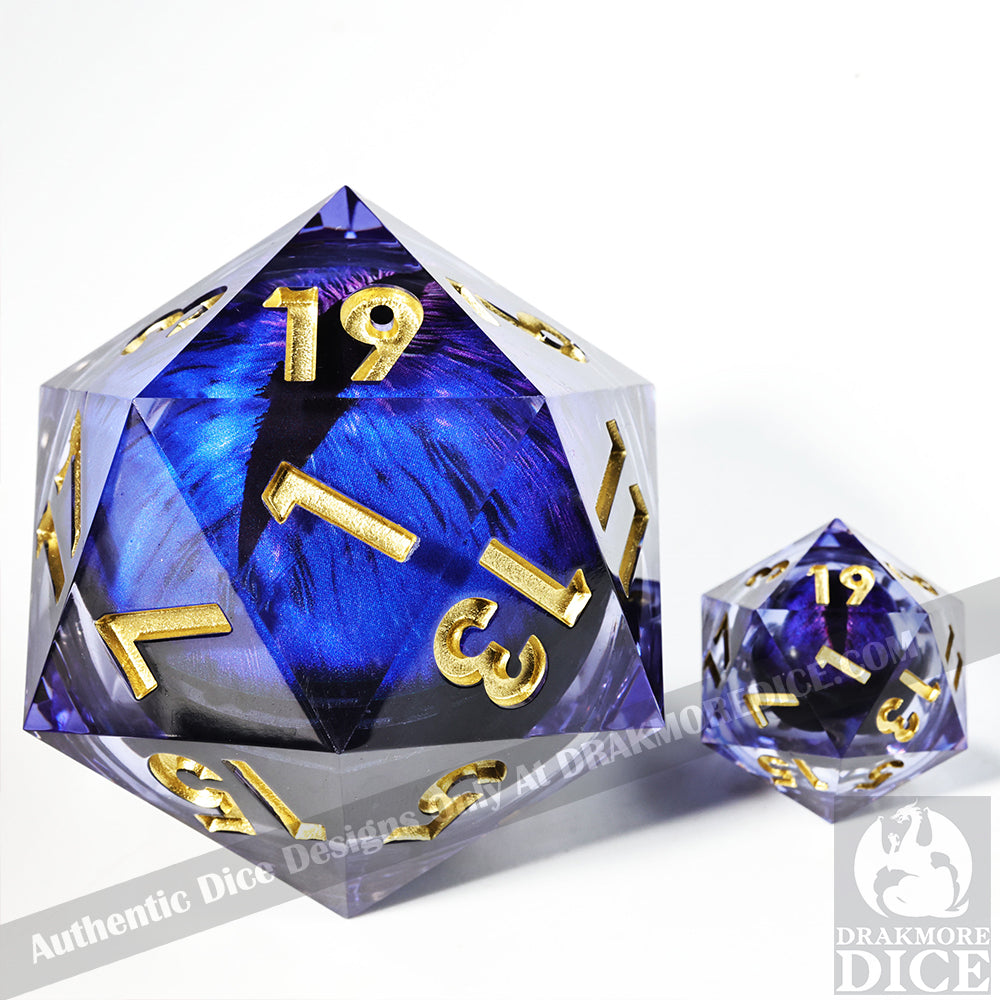 50 mm Dragon Eye Series: Zarion the Blueflame TTRPG Single D20 Dice - Drakmore Dice