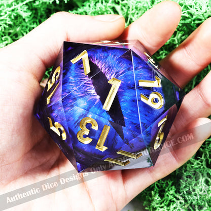 50 mm Dragon Eye Series: Zarion the Blueflame TTRPG Single D20 Dice - Drakmore Dice