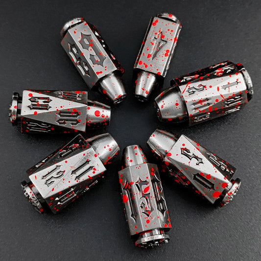 Tactical Precision: Bloody Silver Edition - 7-piece Bullet Shaped Metal TTRPG Dice Set